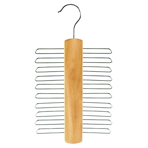 Hangerworld WH-TIE - Gruccia portacravatte in legno e metallo cromato per 20 cravatte,  17 x 30 cm