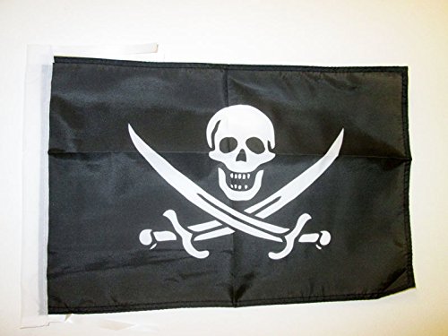 AZ FLAG Bandiera Pirata Jack Rackham 45x30cm - BANDIERINA dei Pirati - Teschio 30 x 45 cm cordicelle