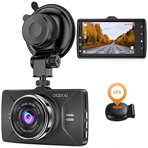 【2020 Nuova Versione】 CHORTAU Telecamera per Auto GPS Full HD 1080 Dashcam per Auto 3 pollici, Gran Angolo di Visuale di 170°, Registrazione in Continuo, Sensore G, Rilevamento del Movimento