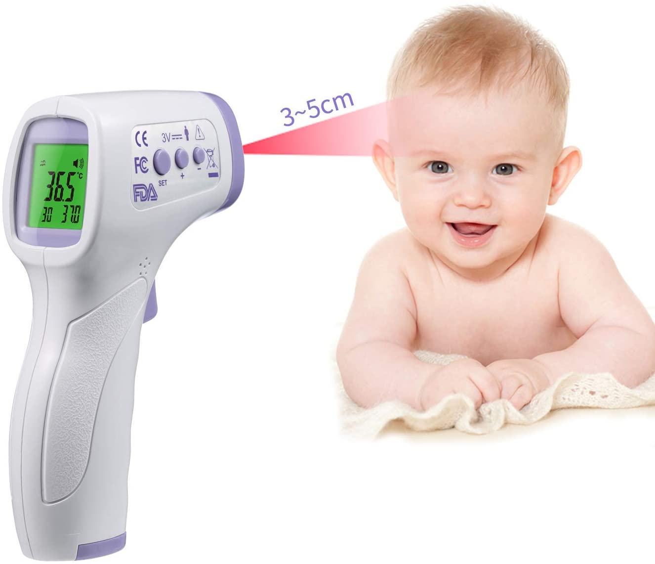 Termometro frontale a infrarossi senza contatto con allarme febbre e funzione memoria – ideale per neonati, bambini, adulti, interni ed esterni
