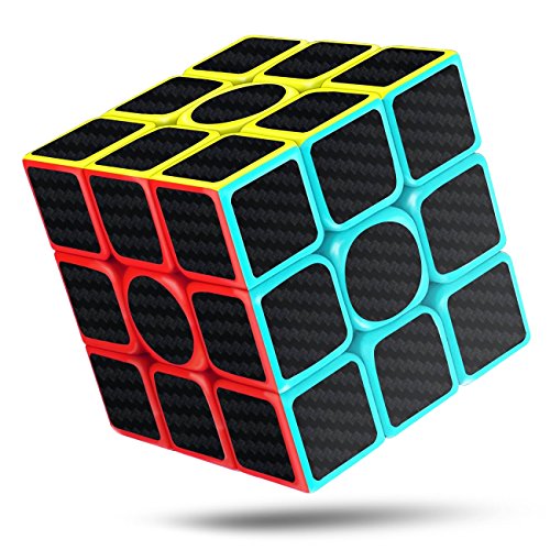 cfmour Cubo Mágico, 3x3x3 in Fibra di Carbonio Adesivo Liscio Magia 3D Puzzle Cube, Versione Migliorata, 5.7cm (Nero)