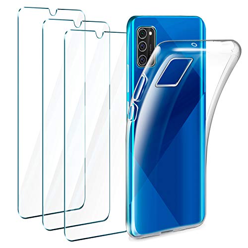 Leathlux Cover Samsung Galaxy A41 Custodia Trasparente + 3 × Pellicola Vetro Temperato, Morbido Silicone Custodie Protettivo TPU Gel Sottile Cover per Samsung Galaxy A41