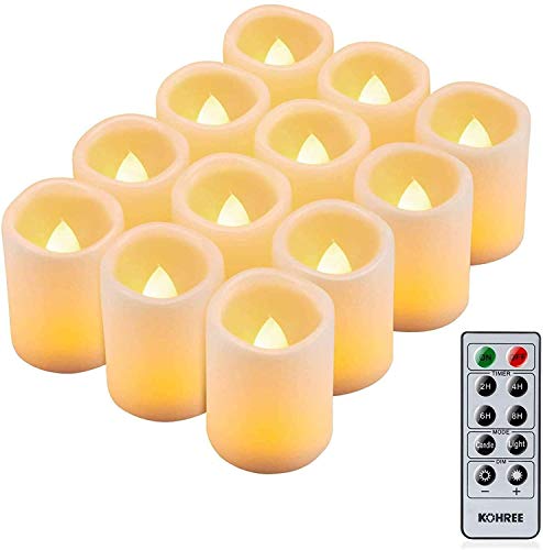 Kohree 12 x Candele LED Senza Fiamma con Timer Controllato da remoto Batteria luminosità regolabile LED lampeggiante Candele Decorazione Casa Camera Natale Party Partito Matrimonio regalo