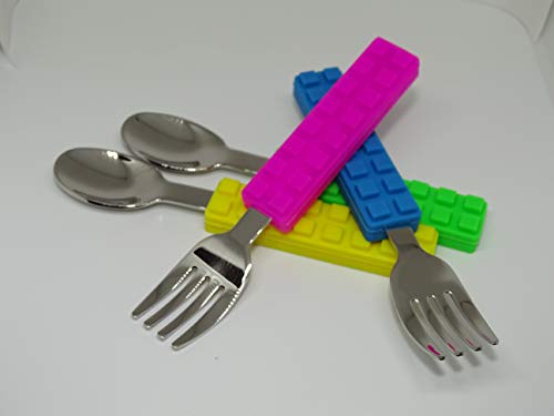 SMARTY Posate per Bambini Lego FORCHETTA E CUCCHIAINO in Silicone 2 Coppie