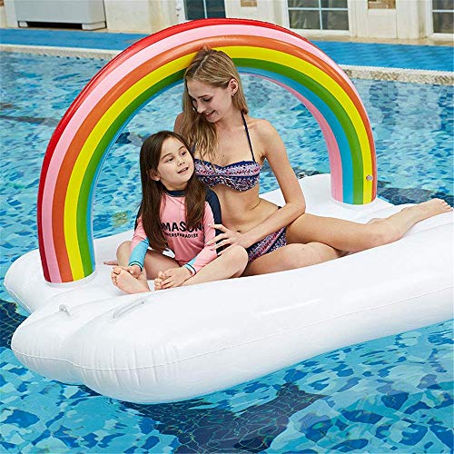 ZYL-YL Swimming Pool PVC Galleggiante Gonfiabile Galleggiante Arcobaleno Linea Bianca Floating Island Estate Materassino Lounge Beach Toy (Colore: Rosa, Dimensione: 210x145cm)