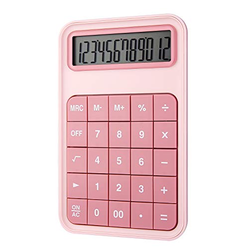EooCoo Calcolatrice da Tavolo, Standard Calcolatrice con display LCD grande a 12 cifre per Ufficio, Scuola, Famiglia, Contatore del negozio - Rosa