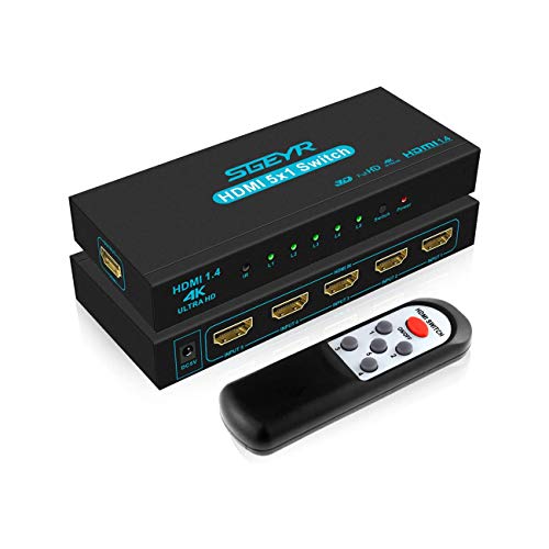 HDMI Switch SGEYR HDMI Switcher 4K 30Hz Commutatore HDMI 5 in 1 out Supporta 4K 30Hz 2K UHD HDCR 1.4 3D 1080P per PS4 Xbox HDTV DVD