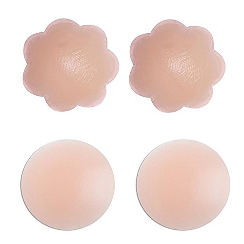 BOOLAVARD® Pasties Sottile in Silicone Adesivo Riutilizzabile Copricapezzoli (4 pz) (Fiore 2 Round + 2).