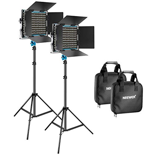 Neewer 2 Kit d’Illuminazione Pannello Luce 660 LED Bicolore Dimmerabile & Cavalletto: Faretto LED 3200-5600K CRI 96+ con Staffa-U & 200cm Cavalletto Barndoor Blu per Fotografia Video in Studio