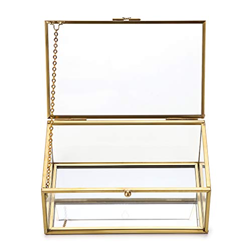 Sumnacon - Scatola rettangolare in vetro con coperchio in stile vintage dorato, per gioielli e braccialetti
