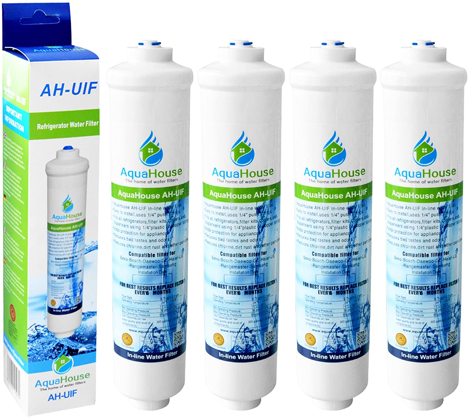 4x AquaHouse AH-UIF Compatibile universale Frigorifero Filtro acqua per Samsung LG Daewoo Rangemaster Beko Haier etc