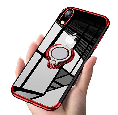 kadixini Custodia Cover per iPhone XR Trasparente Morbido TPU Protettivo Sottile Chiaro Case 360° Ring Regolabile Anello Magnetica Supporto Silicone Custodia Antiurto Compatibile con iPhone XR Rosso