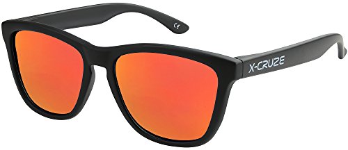 X-CRUZE® 9-071 occhiali da sole nerd polarizzati stile retro vintage unisex uomo donna occhiali da nerd - nero opaco LW/arancio-rosso specchio