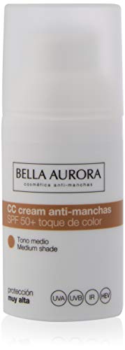 Bella Aurora CC Cream Tono Medio Crema Viso Colorata Uniformante Giorno, Idradante e Illuminante, SPF 50+, Profumo ipoallergenico, Water resistant, Senza Parabeni - 30ml