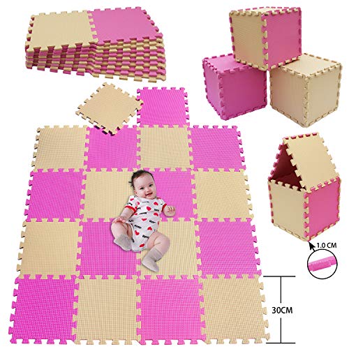 MSHEN Tappeto Puzzle con Certificato CE e Certificazione in Soffice Schiuma Eva | Tappeto da Gioco per Bambini | Tappetino Puzzle...dimensione1.62 mq,rosa-beige-0310g18