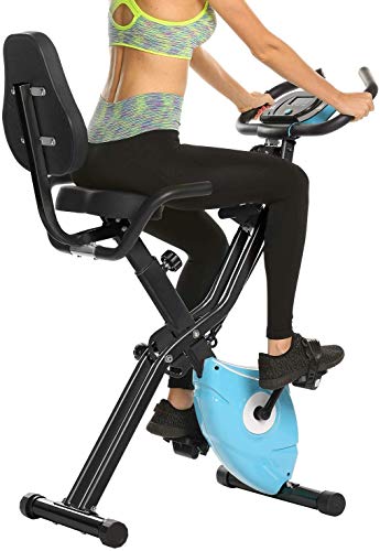 ANCHEER Cyclette Pieghevole da Fitness 10 Livelli di Resistenza Magnetica/Sedile Ampio e Confortevole, Bicicletta per Esercizio da Interni Supporto per Tablet/Monitor Digitale (Blu)