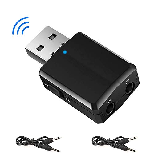 EasyULT Adattatore Bluetooth USB 3 in 1, USB Adattatore Bluetooth 5.0 Trasmettitore Ricevitore con 3.5mm AUX Wireless Audio Bluetooth, per TV PC Altoparlanti Auto - Nero