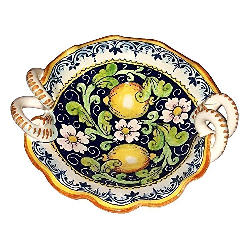 CERAMICHE D'ARTE PARRINI- Ceramica italiana artistica, bolo decorazione limoni, dipinto a mano, made in ITALY Toscana