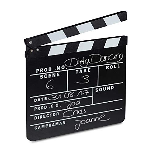 Relaxdays 10021346 Ciak Cinema in Legno, Clapperboard da Regista, Accessori Set Cinematografico, Lavagna HxL: 26 x 30 cm, Nero