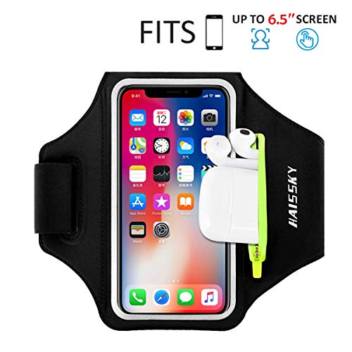 Fascia da Braccio con Borsa Airpods, Fascia Sportiva da Braccio Porta Cellulare Braccio Portacellulare Armband per iPhone 11 Pro/11/XR/XS/X Galaxy S10/S9/S8 con Supporto Chiave e Tasca per Carte