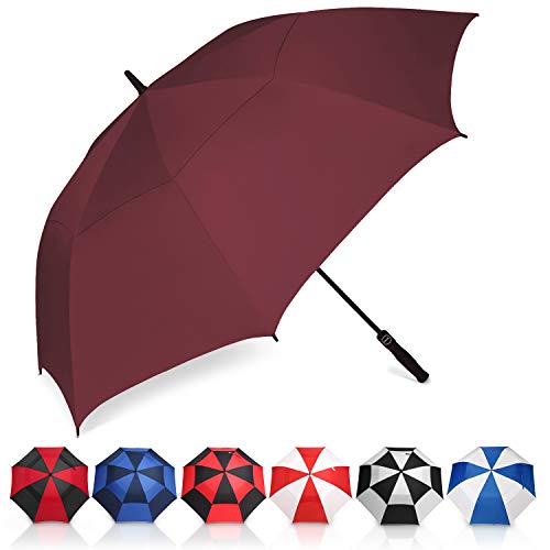 Eono by Amazon - Ombrello da Golf Aperto Automatico, 62 inch, Large Golf Umbrella, Ombrello Grande, Disegno Antivento Super Resistente, Umbrella di Viaggio con Custodia Impermeabile, Bordeaux