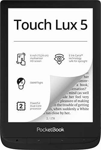 PocketBook - Lettore e-book 'Touch Lux 5' (8 GB di memoria, 15,24 cm (6 pollici) E-Ink Card Display, SMARTlight, Wi-Fi) Incl. nero.
