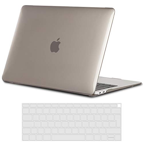 TECOOL Custodia MacBook Air 13 Pollici Retina (Modello: A1932), Case Cover Rigida Copertina con Copertura della Tastiera in Silicone per MacBook Air 13.3 con Touch ID - Cristallo Grigio