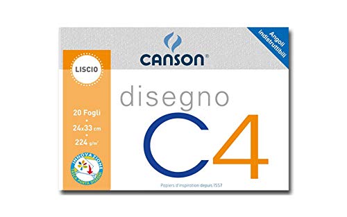 Canson 530984 - Album a 4 Angoli, Disegno C4, Liscio, 20 Fogli, 200 G/Mq, 24x33 cm