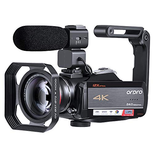 Videocamera ORDRO 4K Videocamera Ultra 1080P 60FPS Vlog 12X Lente Ottica 3.1