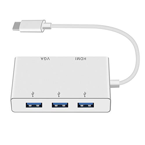 Adattatore VGA da USB C a HDMI, HuiHeng Tipo C a 4K HDMI / 1080P VGA / USB 3.0, Convertitore Video USB C Hub Tipo C 5 in 1 per MacBookPro, ipad Pro, Chromebook, Samsung Galaxy, Dell XPS