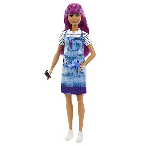 Barbie Bambola Parrucchiera con Capelli Viola e Tanti Accessori, Giocattolo per Bambini 3+Anni, GTW36