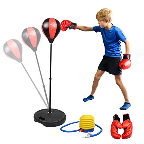 Abree Set di Borse da Boxe per Bambini, Punching Bag Indipendente con Guantoni da Boxe Punching Ball per Bambini, Altezza Regolabile 80-110 cm