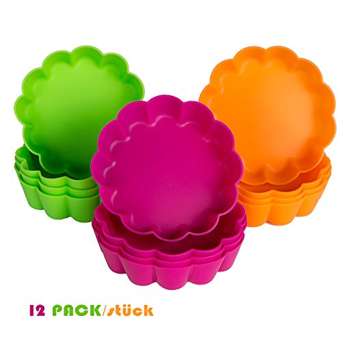 Webake 12 Pz Stampo Crostata Mini Quiche Lattine Stampo per Crostate in Silicone Antiaderente Stampini per Crostatine Rotondo Stampo Torta con Torte Flan Teglie per Dolci Multi Colore 8x2.2cm