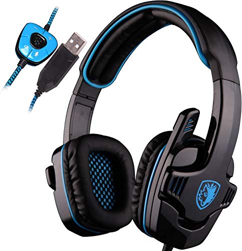 SADES SA901 Cuffie da gioco per PC 7.1 Surround Sound Cuffie USB con microfono a soppressione del rumore e bassi profondi e controllo del volume (blu)