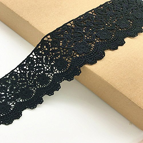 Little Lane Lace Stoffa Larga 6cm con Motivo I Fiori Europea Inelastica con Ricamo Pizzo, per Tende, Tovaglie, Fodere, Abiti da Sposa Fai-da-Te/Accessori.(4 Iarde in Ogni Confezione) (Nero)