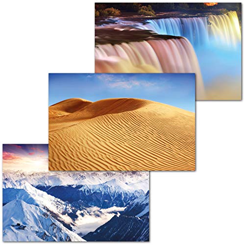 GREAT ART Set di 3 Poster XXL - Paesaggi - Alpi Sahara Cascate del Niagara Natura Europa Africa Nord America Neve Deserto Fiume Decorazione Murale Immagine cadauno 140 x 100 cm