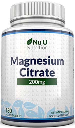 Magnesio Citrato 200mg | 180 Compresse | Scorta di Compresse di Magnesio per 6 Mesi | Integratori alimentari Nu U Nutrition