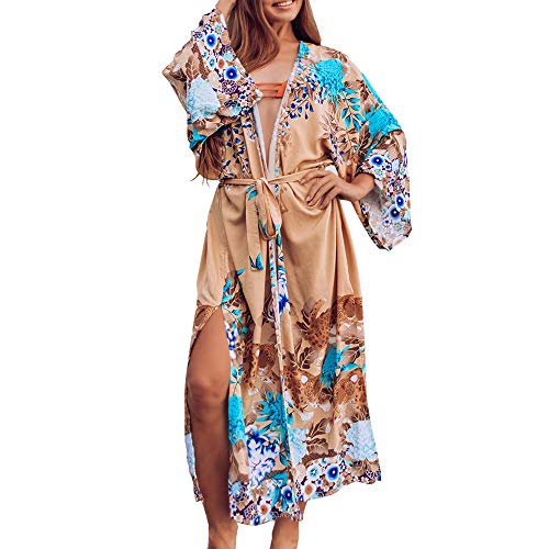 SIEBENEINSY Copricostume da Bagno Boho Beach da Donna Pareo Kimono Cardigan Vestaglia Camicetta Lunga Bikini Cape Vintage Swimwear Sundress