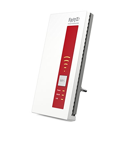 Avm Fritz! Repeater 1750E International, Ripetitore/Estensore Segnale Wifi, Compatibile con Modem Fibra e Adsl, Access Point, Bridge, 1 Lan Gigabit, Bianco/Rosso