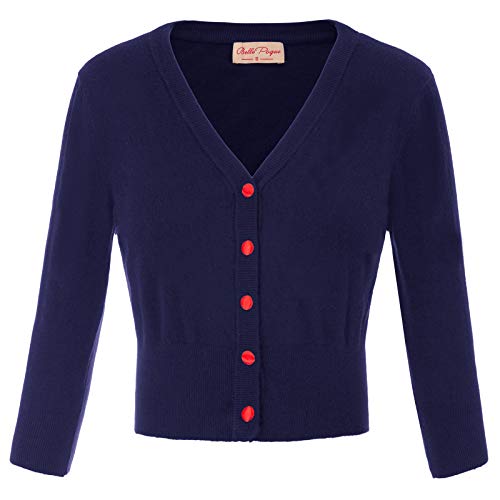 Belle Poque - Coprispalle da Donna Stile Bolero con Ricamo con Ciliegie, Maniche a 3/4, Stile Vintage Anni ?0 Blu Navy (928-3) XXX-Large