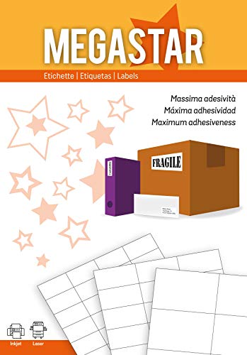Megastar Etichette bianche multiuso 105x74mm, Laser e Inkjet, 100 ff