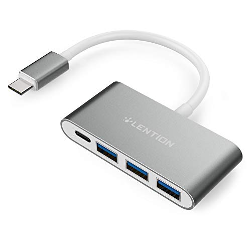 LENTION Hub USB-C 4 in 1 con alimentazione USB C, porte USB 3.0 da 3 * compatibili con MacBook Air, pro 13 e 15, ChromeBook Pixel, XPS, ricarica multiporta e adattatore di collegamento-Grigio siderale