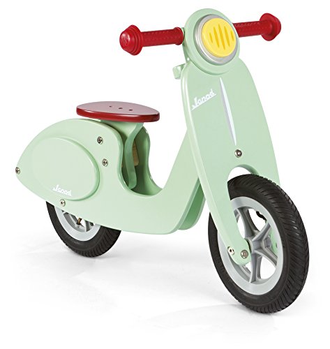 Janod- Bici Senza Pedali in Legno Scooter, Look Vintage, Apprendimento Equilibrio e Autonomia, Sellino Regolabile, Ruote Gonfiabili, a Partire da 3 Anni, Colore Verde (Menta), J03243