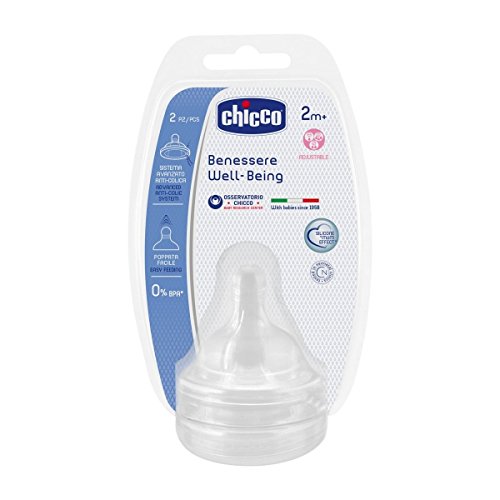 Chicco 00020833200000 Benessere Tettarella Flusso Regolabile in Silicone, Bianco , 2 Mesi +, 2 Pezzi