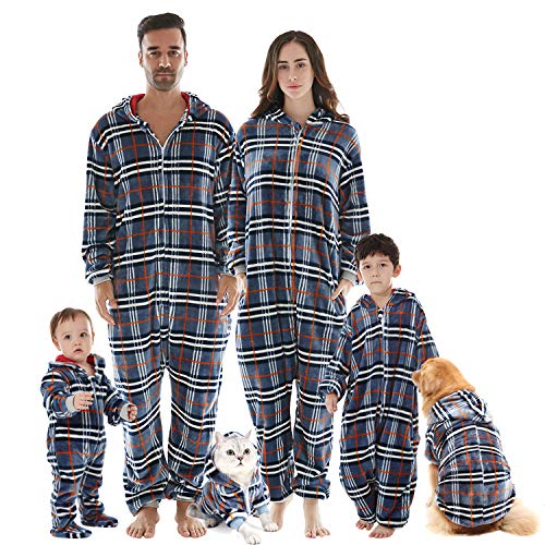 Pigiama Uomo Donna, Pigiama in Pile Flanella da casa Morbido e Comodo per Tutta la Famiglia, Eccellente per l'inverno, Blu Quadri - Bebè, 9-12 Mesi (9-11.3kg)