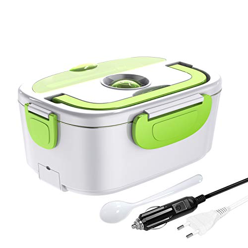 ERAY Lunch Box Elettrico 2 in 1 per Auto e Lavoro, riscaldatore da 1,5 Litri 220V e 12V 40W, Materiale per Alimenti e Acciaio Inossidabile Rimovibile, Colore Verde