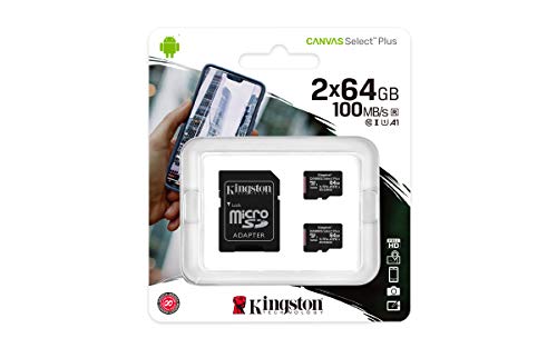 Kingston Canvas Select Plus SDCS2/64GB-2P1A Scheda microSD Classe 10, Multipack con 2 Schede, Adattatore SD Incluso, 64 GB