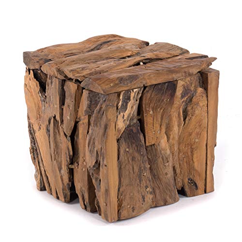 Sgabello in legno di teak 30 | 30 x 30 x 30 cm (A x L x P), in legno riciclato, erodizzato | Sgabello in legno naturale anticato, sgabello in stile shabby