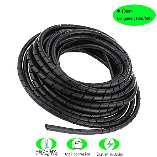 Her Kindness Raccogli cavi spiralato Cable Tidy Hoses Tubo a Spirale Diametro 10 mm (Lunghezza totale 18m) Nero