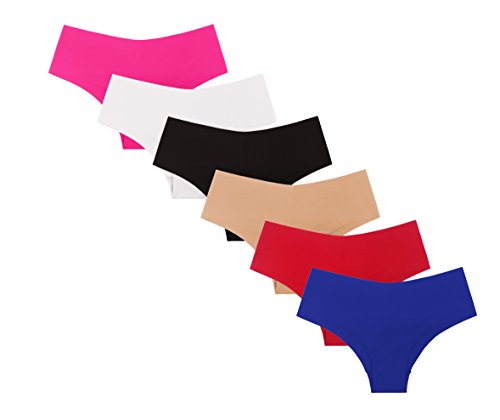 SHEKINI Mutandine Slip Brasiliano Invisible Bassa di Colore Puro da Donna Mutande Bikini Basic a Vita Media Perizima Brasiliana Invisibibli a Vita Bassa per Donna Pacco da 6 (L, C)
